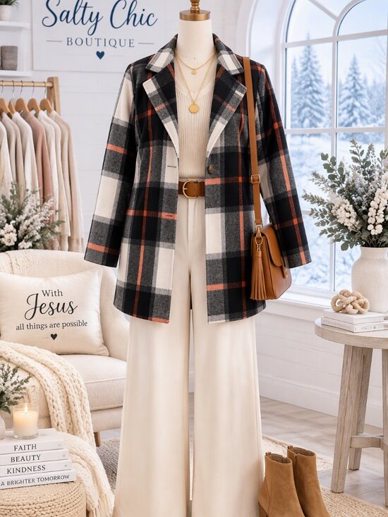 Jackets & Blazers - SHEIN Plaid Women’s Jacket Flannel  Single-Button Coat Jacket NWT high quailty